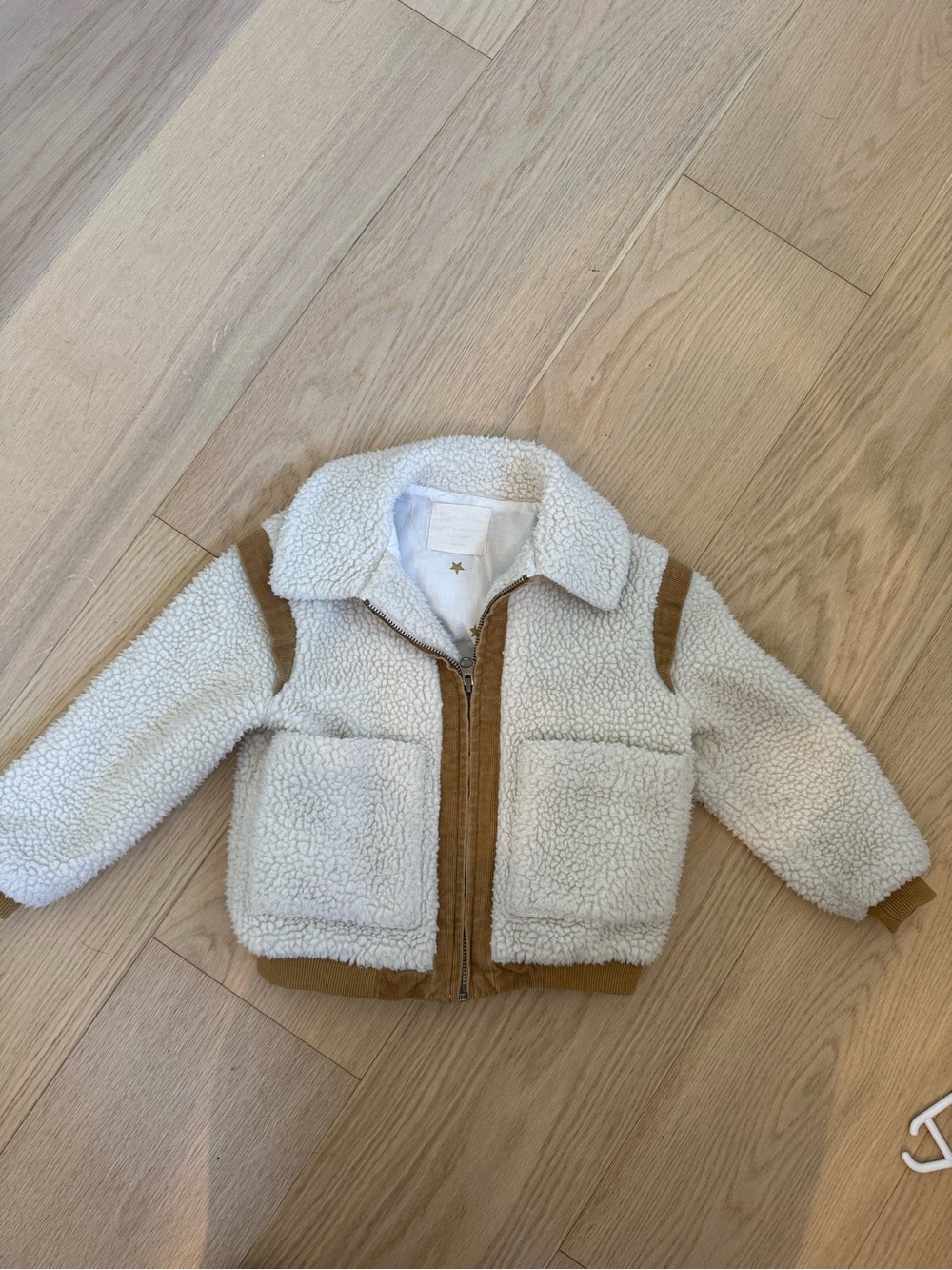 Rylee and cru Kids Cream Sherpa Jacket with Tan Trim